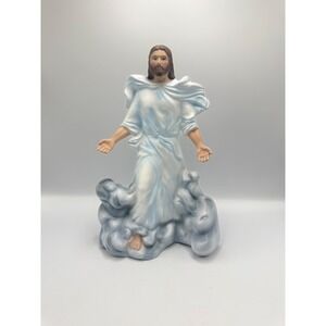 Vtg June Marie Ceramic Jesus Christ Ascension Statue Figurine Blue White 11in